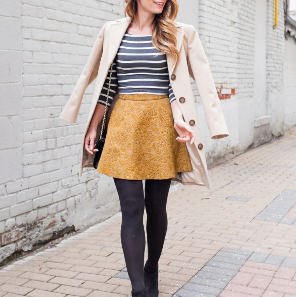 Club Monaco Yellow Jacquard Flare Mini Skirt